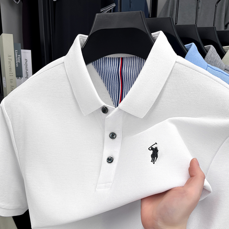 Golf Equipment Sales - 売れ筋100%純綿サマーメンズ半袖ポロシャツ襟ボタン刺繍ビジネスゴルフブリティッシュスタイルメンズウェア