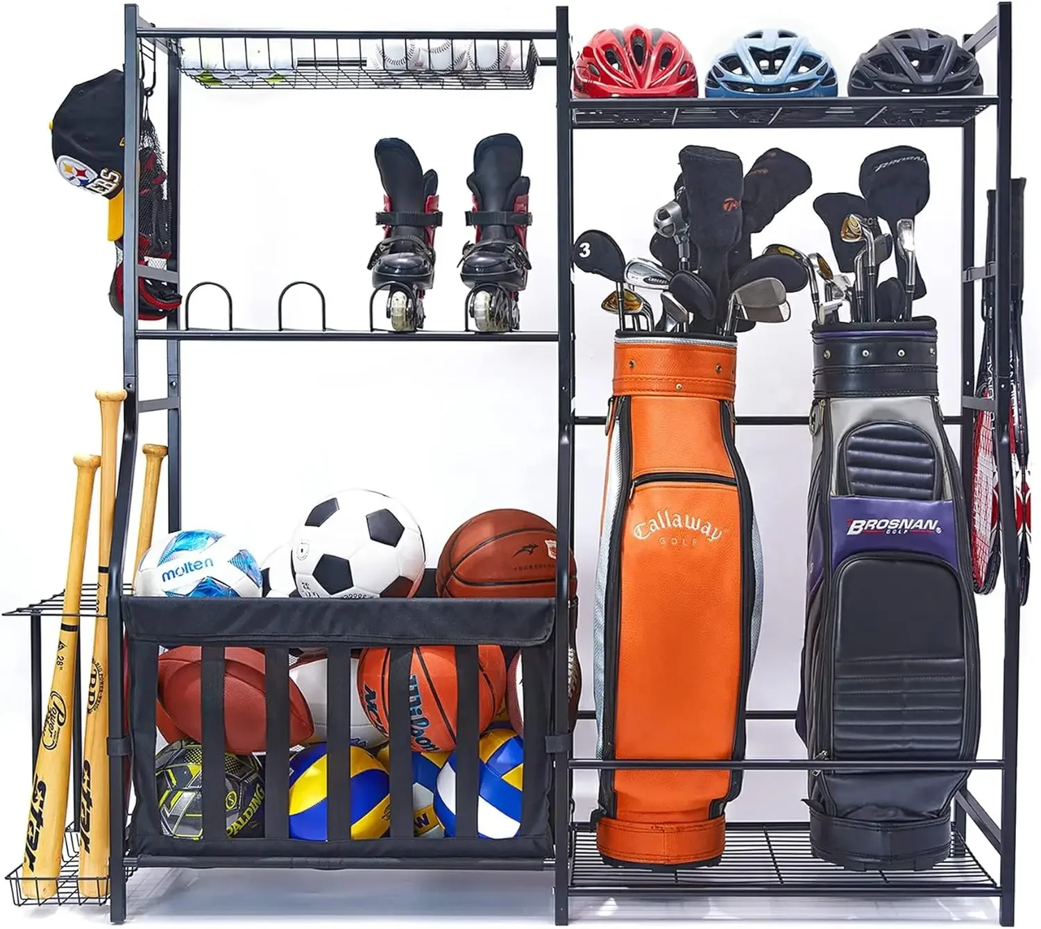 Golf Equipment Garage Organizer - ガレージスポーツ用品オーガナイザー ゴルフバッグスタンド ボール収納ラック 室内屋外バスケット