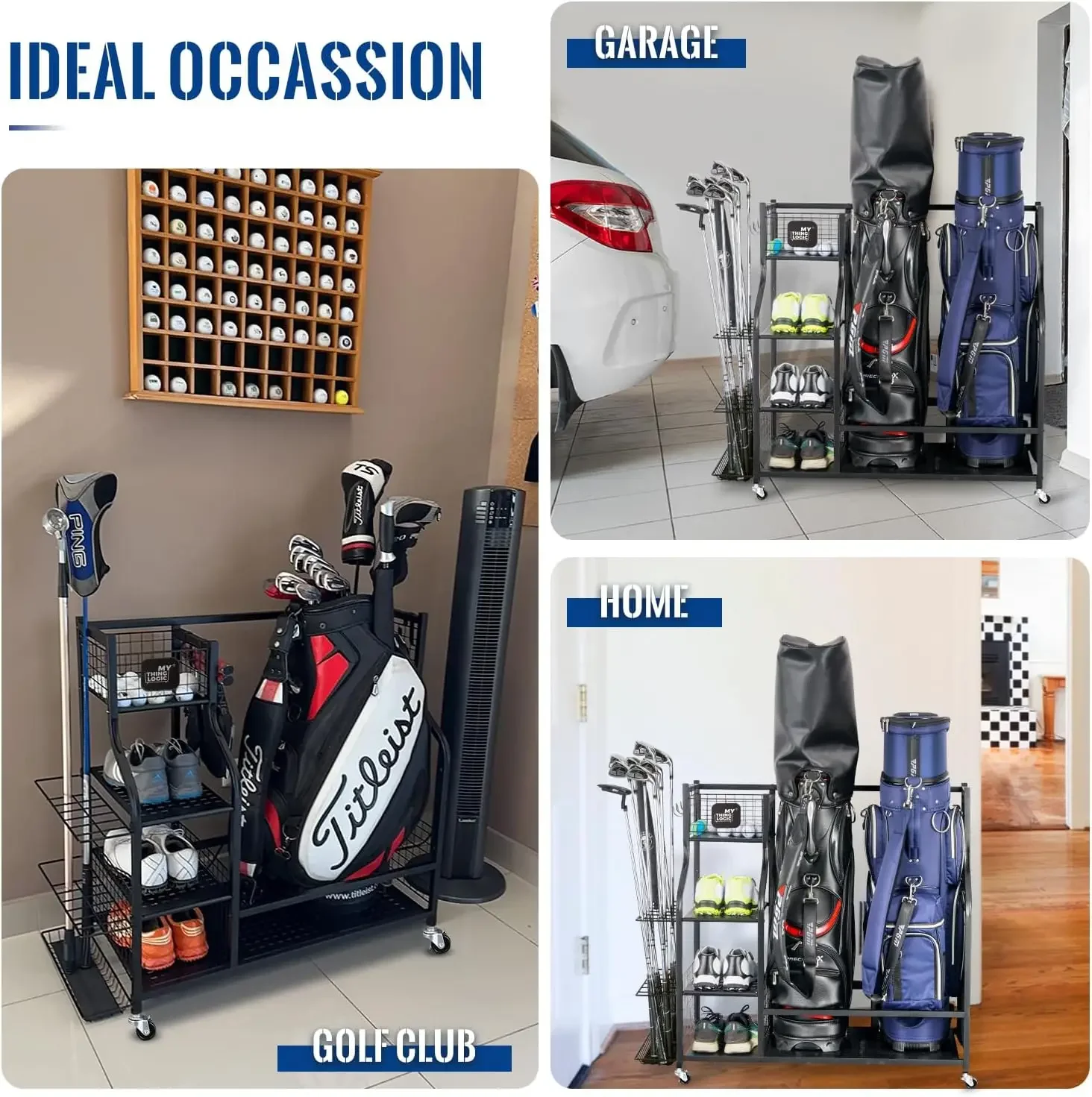 ゴルフ収納ガレージオーガナイザー、ゴルフバッグ収納スタンド、 - Golf Equipment Garage Organizer のレビューと価格