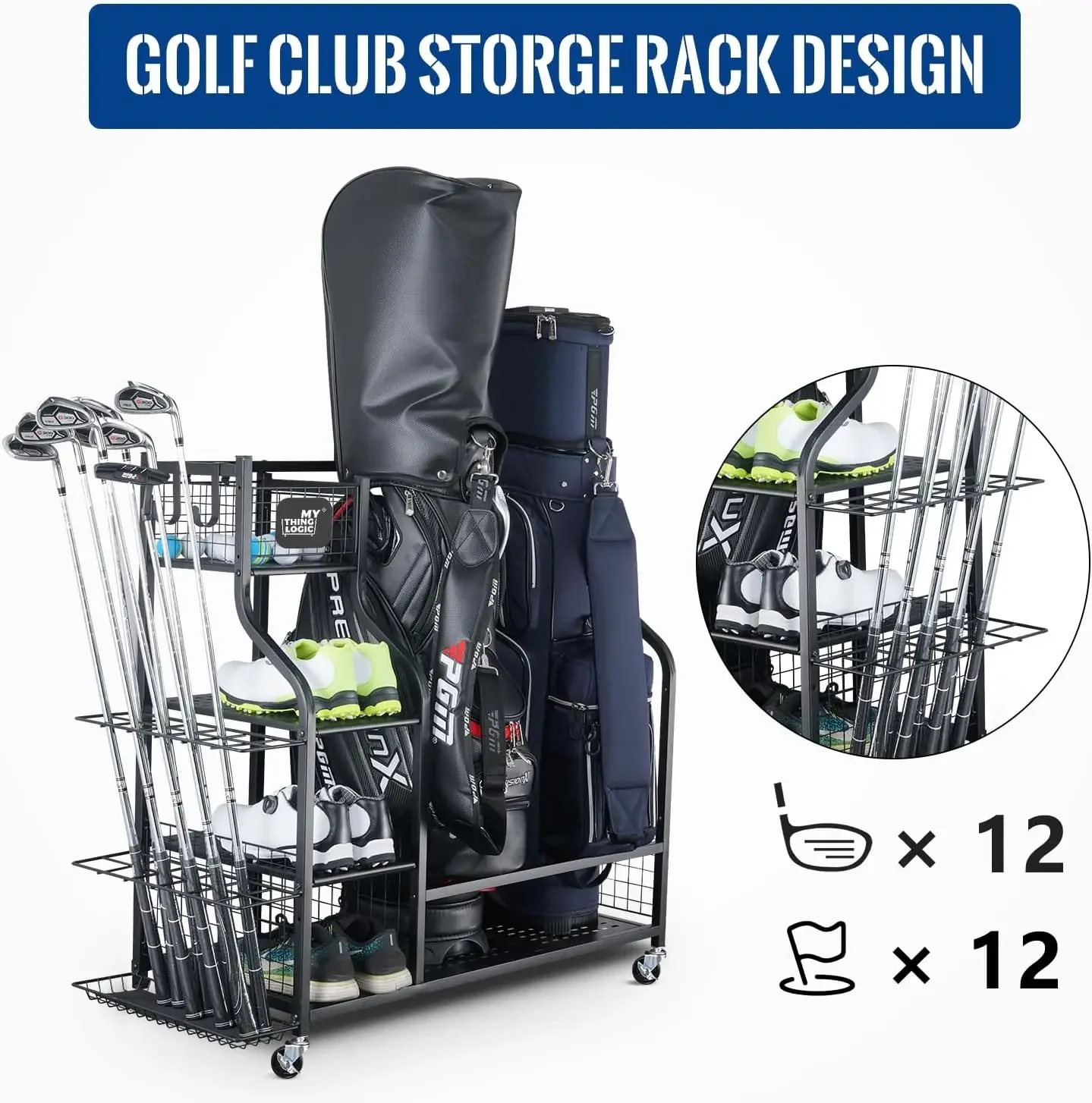 ゴルフ収納ガレージオーガナイザー、ゴルフバッグ収納スタンド、 - Golf Equipment Garage Organizer のレビューと価格