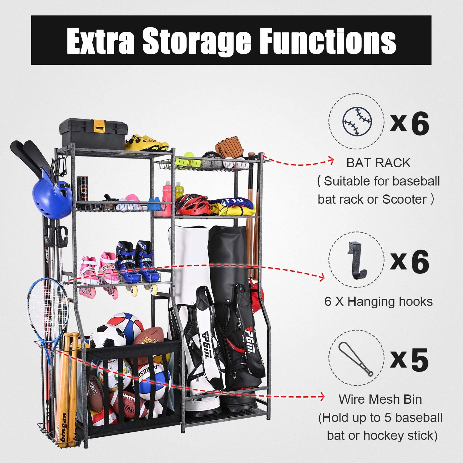 ガレージスポーツ用品収納スタンド、ゴルフバッグオーガナイザー - Golf Equipment Garage Organizer のレビューと価格