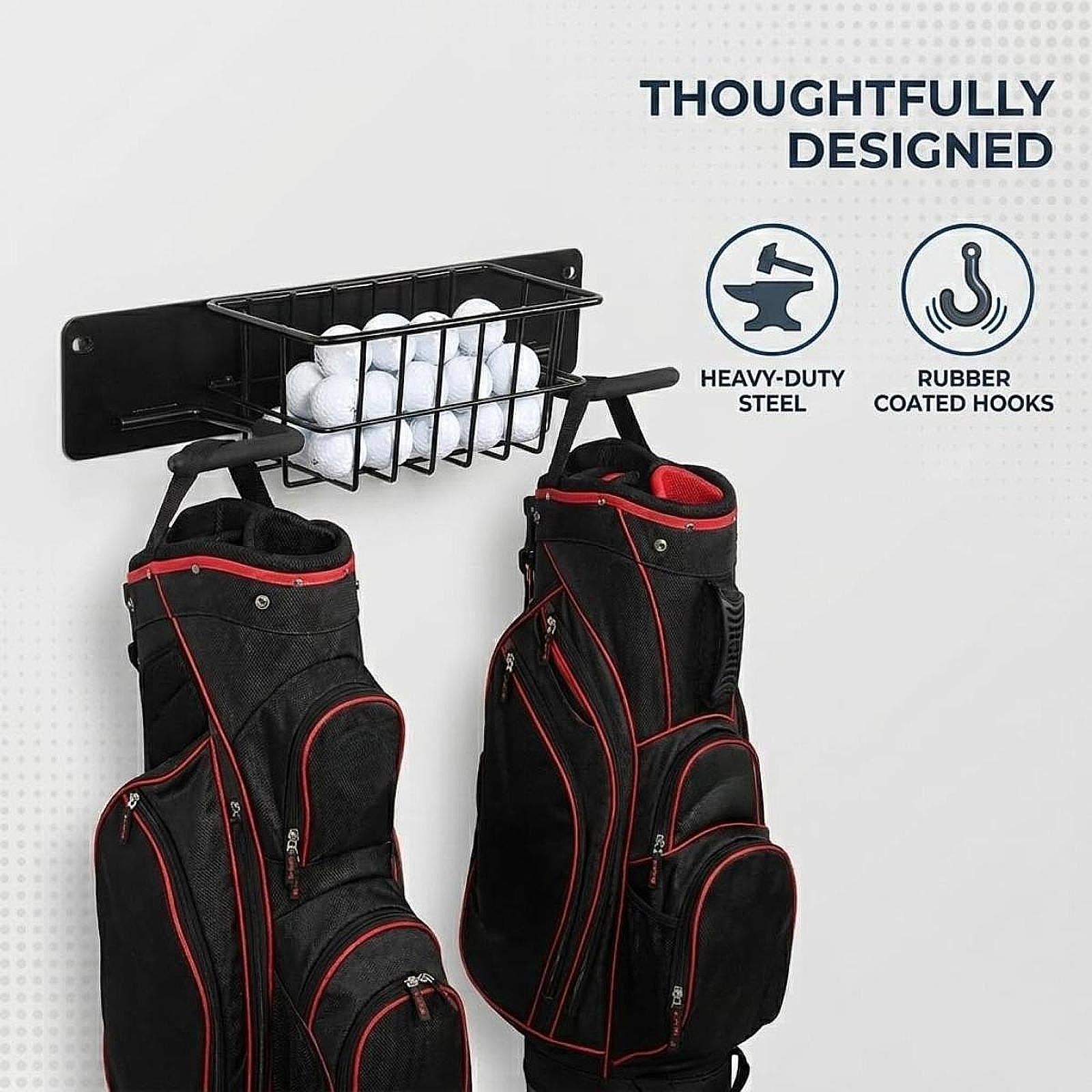 省スペースゴルフ用品壁掛けラック、金属製バッグホルダー、収納 - Golf Equipment Garage Organizer のレビューと価格