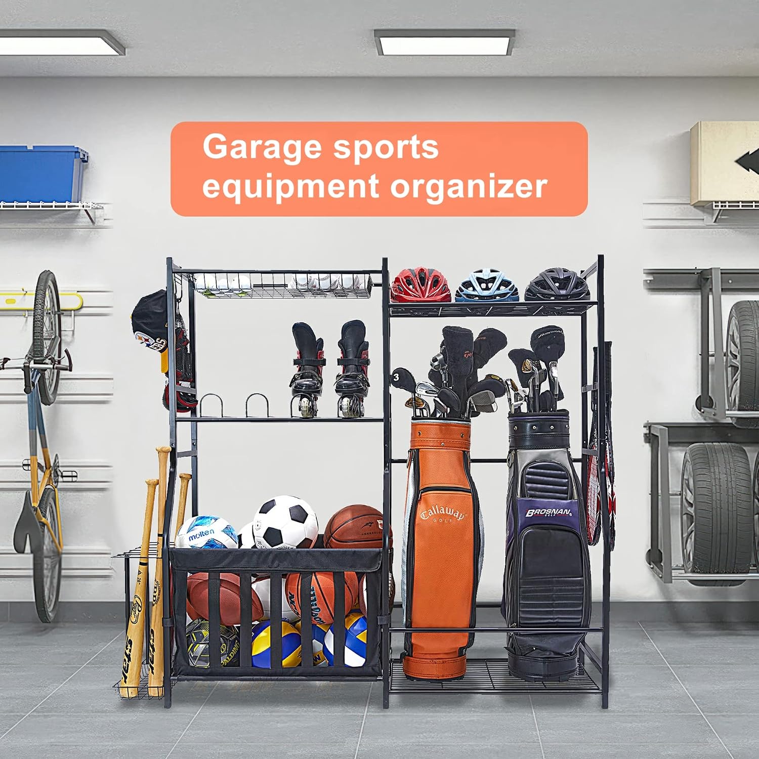 ガレージスポーツ用品収納ラック ゴルフバッグスタンド ボール - Golf Equipment Garage Organizer のレビューと価格